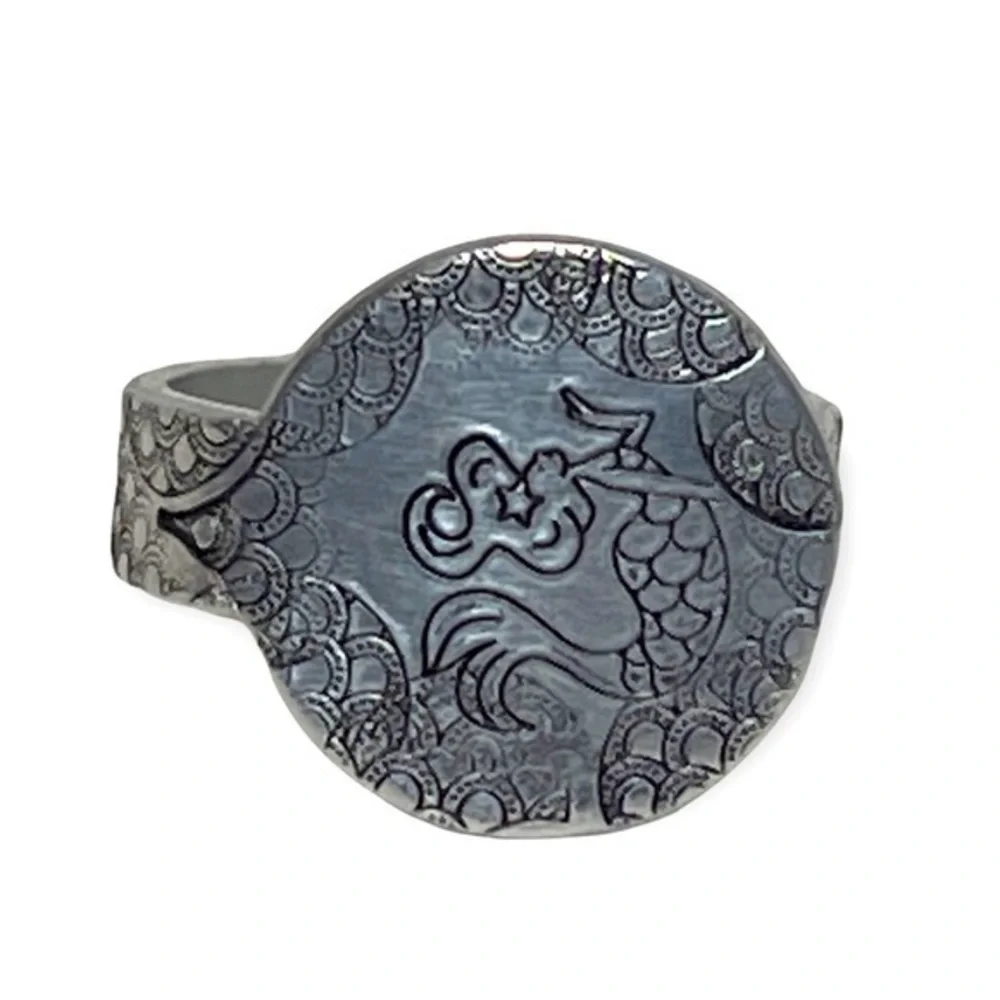 Handmade 9‎ stamped boho Mermaid silver adjustable hypoallergenic medallion ring